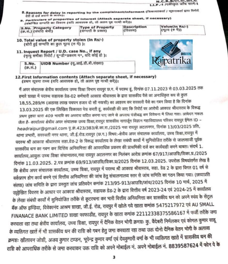 राजपत्रिका : सरकारी गाड़ी में पेट्रोल भरवाने के नाम पर किया लाखों का भ्रष्टाचार, उच्च शिक्षा विभाग के बाबू के खिलाफ FIR दर्ज KSHITITECH