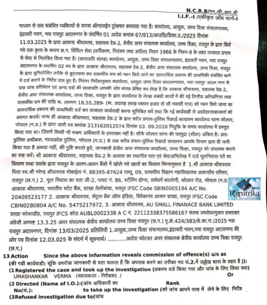 राजपत्रिका : सरकारी गाड़ी में पेट्रोल भरवाने के नाम पर किया लाखों का भ्रष्टाचार, उच्च शिक्षा विभाग के बाबू के खिलाफ FIR दर्ज KSHITITECH