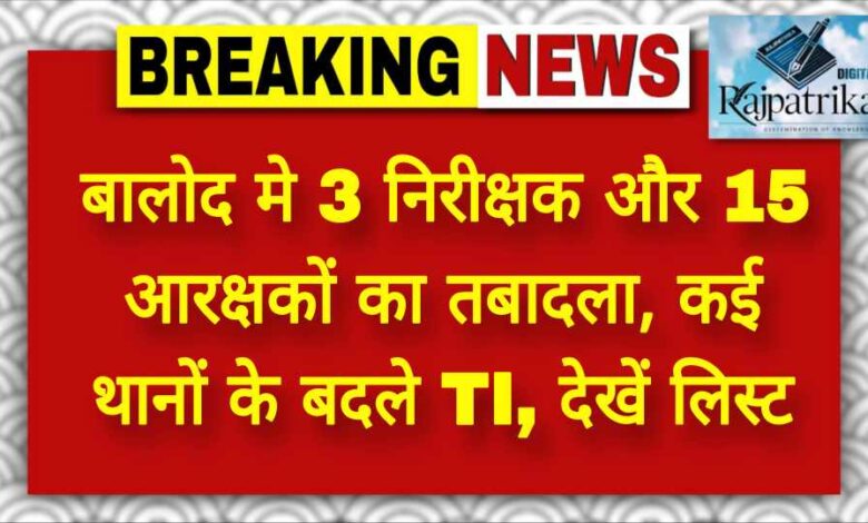 राजपत्रिका : बालोद में 3 निरीक्षक और 15 आरक्षकों का तबादला, कई थानों के बदले TI, देखें लिस्ट KSHITITECH