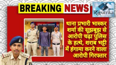 राजपत्रिका : थाना प्रभारी भास्कर शर्मा की सूझबूझ से आरोपी चढ़ा पुलिस के हत्थे, शराब भट्टी में हंगामा करने वाला आरोपी गिरफ्तार KSHITITECH