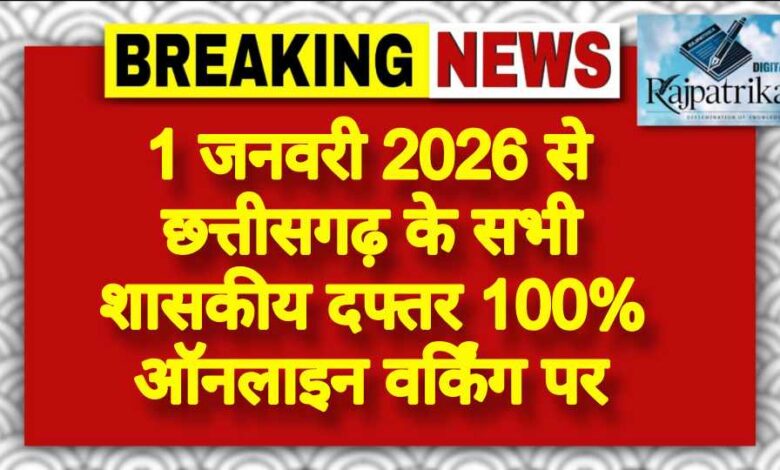 राजपत्रिका : 1 जनवरी 2026 से छत्तीसगढ़ के सभी शासकीय दफ्तर 100% ऑनलाइन वर्किंग पर KSHITITECH