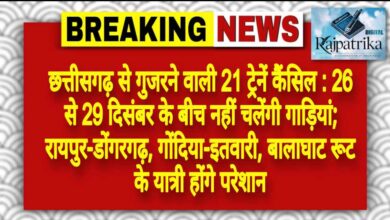 राजपत्रिका : छत्तीसगढ़ से गुजरने वाली 21 ट्रेनें कैंसिल : 26 से 29 दिसंबर के बीच नहीं चलेंगी गाड़ियां; रायपुर-डोंगरगढ़, गोंदिया-इतवारी, बालाघाट रूट के यात्री होंगे परेशान KSHITITECH