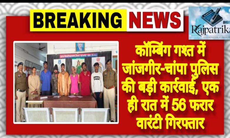 राजपत्रिका : कॉम्बिंग गश्त में जांजगीर-चांपा पुलिस की बड़ी कार्रवाई, एक ही रात में 56 फरार वारंटी गिरफ्तार KSHITITECH