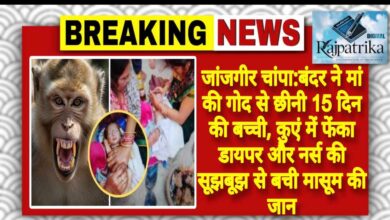राजपत्रिका : जांजगीर चांपा:बंदर ने मां की गोद से छीनी 15 दिन की बच्ची, कुएं में फेंका डायपर और नर्स की सूझबूझ से बची मासूम की जान KSHITITECH