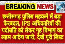 राजपत्रिका : छत्तीसगढ़ पुलिस महकमे में बड़ा फेरबदल, IPS अधिकारियों की पदोन्नति को लेकर गृह विभाग का अहम आदेश जारी, देखें पूरी लिस्ट KSHITITECH