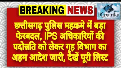 राजपत्रिका : छत्तीसगढ़ पुलिस महकमे में बड़ा फेरबदल, IPS अधिकारियों की पदोन्नति को लेकर गृह विभाग का अहम आदेश जारी, देखें पूरी लिस्ट KSHITITECH