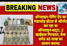 राजपत्रिका : बिलासपुर: ऑनलाइन-गेमिंग ऐप का भंडाफोड़ होटल से ऑपरेट कर रहा था ऑनलाइन-सट्‌टा, 2 खाईवाल गिरफ्तार, कैश समेत 45 लाख का सामान बरामद KSHITITECH